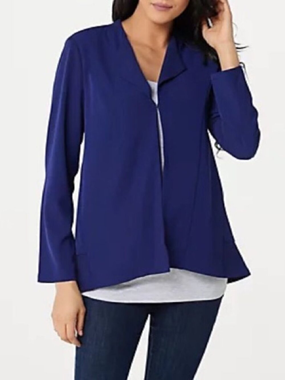 LOGO by Lori Goldstein Tricotine Open Front Blazer with Ruffle